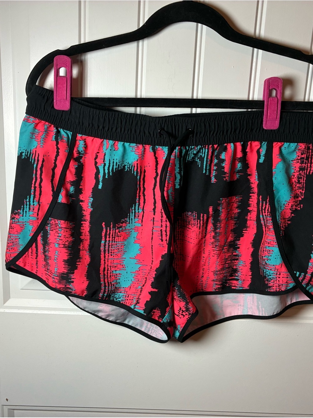 Fabletics Pink & Teal Abstract Print Athletic Shorts